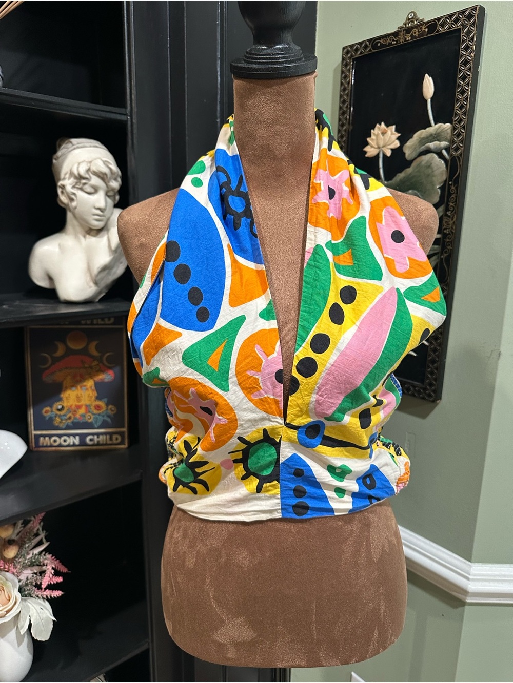 Zara Abstract Printed Crisscross Halter Top – Size Small